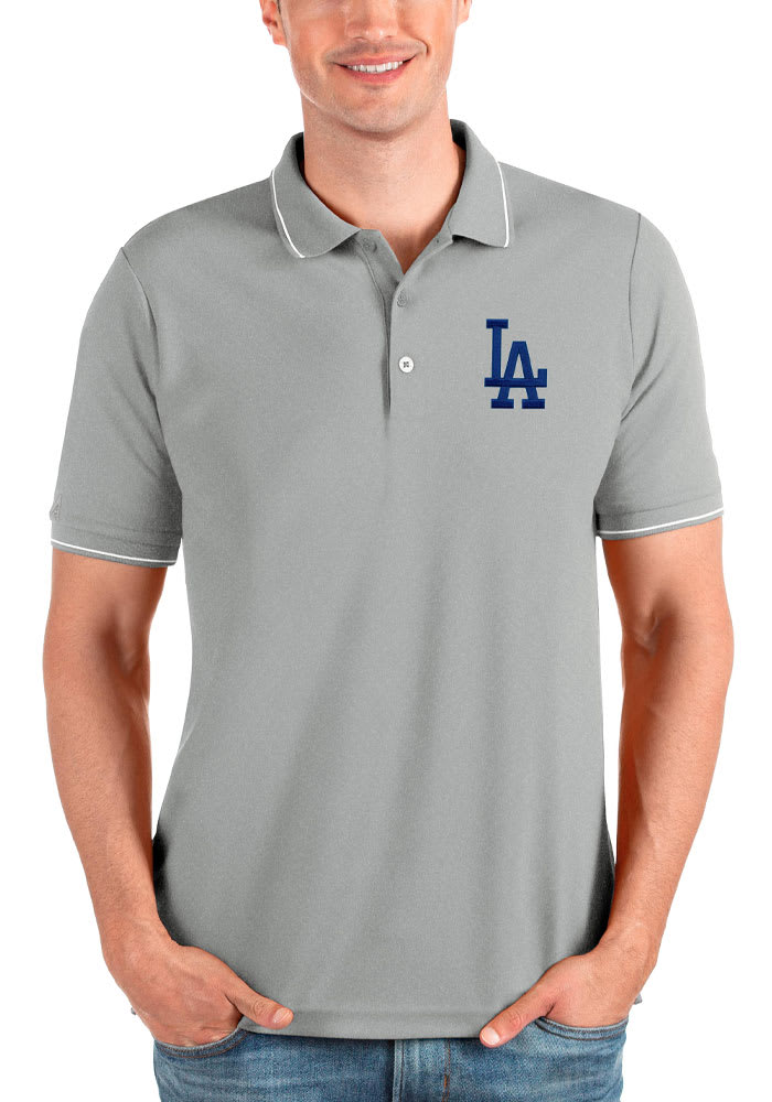 Antigua Los Angeles Dodgers Grey Affluent Short Sleeve Polo, Grey, 100% POLYESTER, Size XL, Rally House