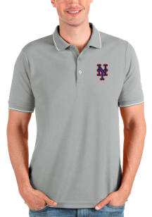Antigua New York Mets Mens Grey Affluent Short Sleeve Polo