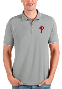 Antigua Philadelphia Phillies Mens Grey Affluent Short Sleeve Polo