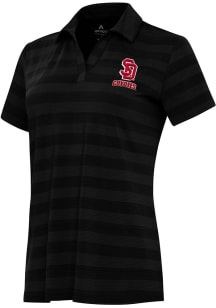 Antigua South Dakota Coyotes Womens Black Tunnel Short Sleeve Polo Shirt