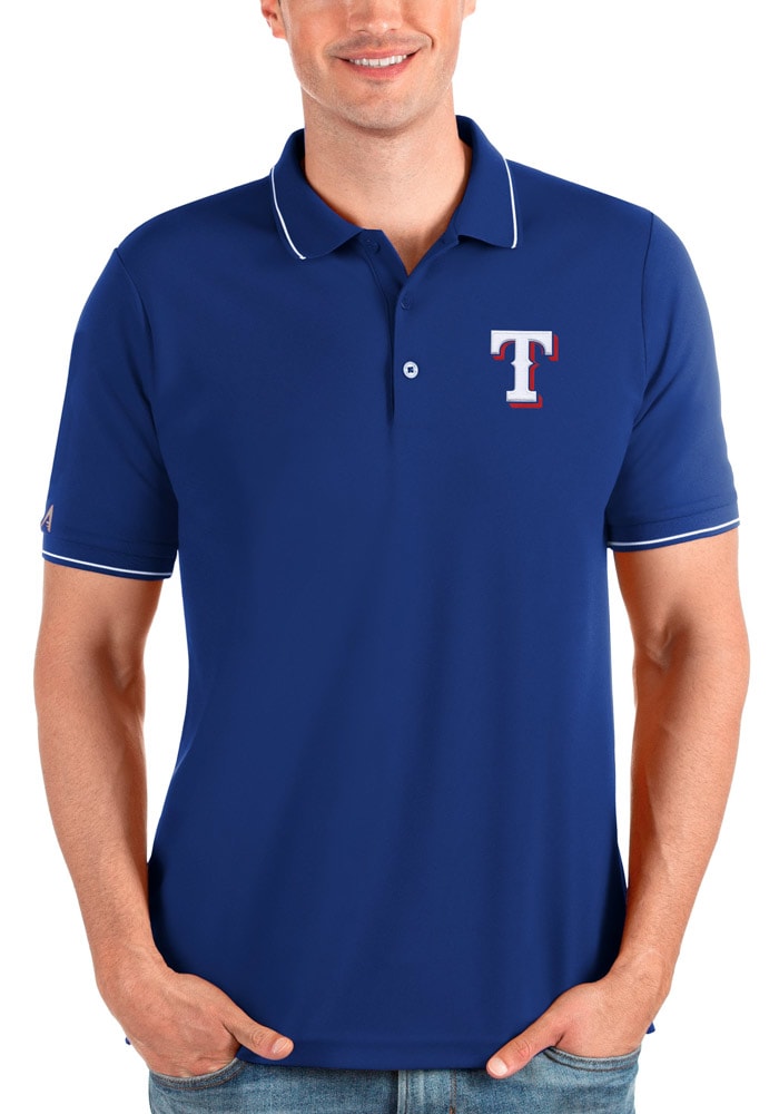 Antigua Texas Rangers Women's Blue Motivated Short Sleeve Polo Shirt, Blue, 90 % Polyester / 10% SPANDEX, Size XL, Rally House