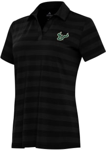 Antigua South Florida Bulls Womens Black Tunnel Short Sleeve Polo Shirt