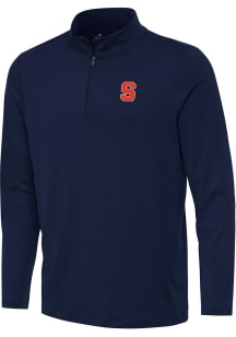 Antigua Syracuse Orange Mens Navy Blue Reprocess Recycled Long Sleeve Qtr Zip Pullover