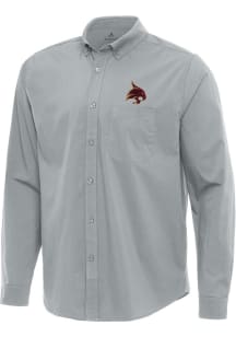 Antigua Texas State Bobcats Mens Grey Flight Long Sleeve Dress Shirt