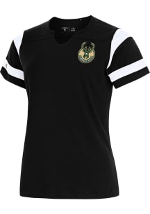 Antigua Milwaukee Bucks Womens Black Encounter Short Sleeve T-Shirt