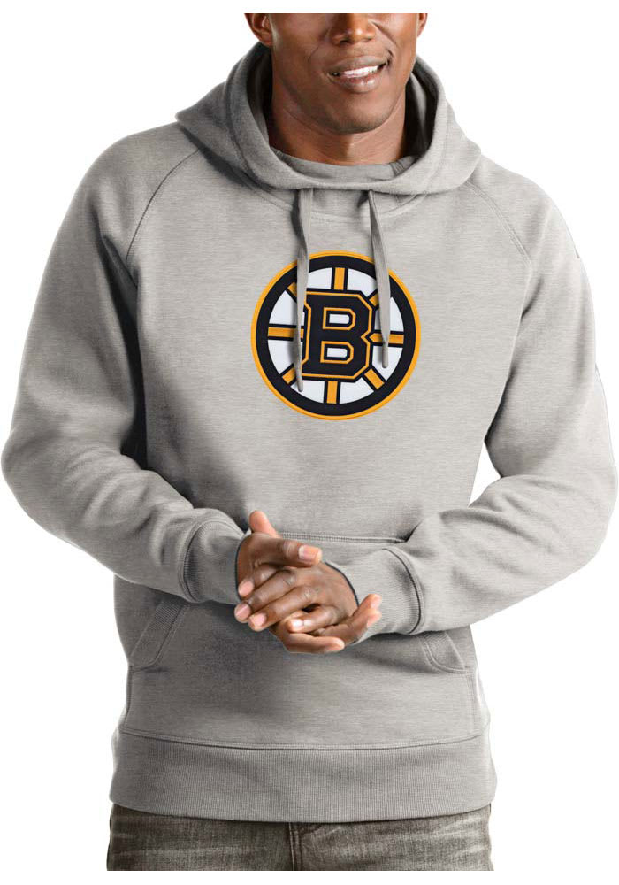Antigua Boston Bruins Grey Strong Hold Long Sleeve Hoodie, Grey, 100% POLYESTER, Size S, Rally House