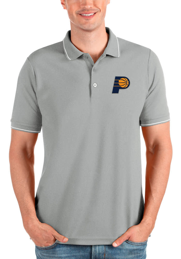 Antigua Indiana Pacers Mens Grey Affluent Short Sleeve Polo