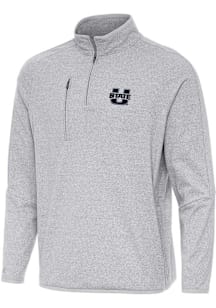 Antigua Utah State Aggies Mens Grey Certain Long Sleeve Qtr Zip Pullover