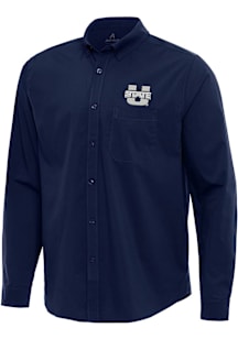 Antigua Utah State Aggies Mens Navy Blue Flight Long Sleeve Dress Shirt
