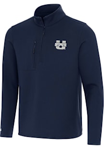 Antigua Utah State Aggies Mens Navy Blue Insider Long Sleeve Qtr Zip Pullover