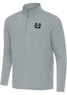 Antigua Utah State Aggies Mens Grey Intent Long Sleeve Qtr Zip Pullover