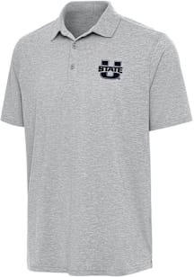 Antigua Utah State Aggies Mens Grey Par 3 Short Sleeve Polo