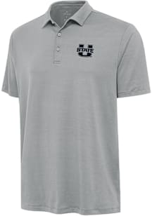 Antigua Utah State Aggies Mens Grey Reprocess Recycled Short Sleeve Polo