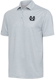 Antigua Utah State Aggies Mens Grey Skills Short Sleeve Polo