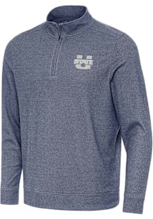 Antigua Utah State Aggies Mens Navy Blue Subtle Long Sleeve Qtr Zip Pullover