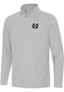 Antigua Utah State Aggies Mens Grey Twine Long Sleeve Qtr Zip Pullover