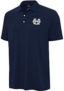 Antigua Utah State Aggies Mens Navy Blue Western Short Sleeve Polo
