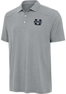 Antigua Utah State Aggies Mens Grey Western Short Sleeve Polo