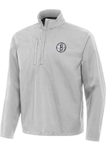 Antigua Brooklyn Nets Mens Grey Brisk Long Sleeve Qtr Zip Pullover