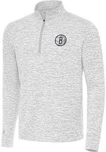 Antigua Brooklyn Nets Mens Grey Cause Long Sleeve Qtr Zip Pullover