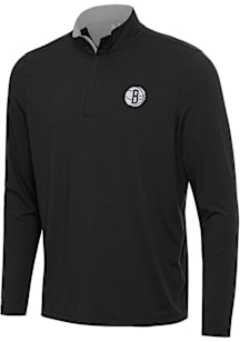 Antigua Brooklyn Nets Mens Black Content Long Sleeve Qtr Zip Pullover