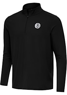 Antigua Brooklyn Nets Mens Black Intent Long Sleeve Qtr Zip Pullover