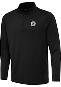Antigua Brooklyn Nets Mens Black Reprocess Recycled Long Sleeve Qtr Zip Pullover