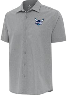 Antigua Charlotte Hornets Mens Grey Activate Short Sleeve Dress Shirt