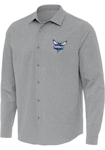 Antigua Charlotte Hornets Mens Grey Exposure Long Sleeve Dress Shirt