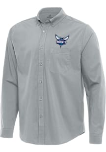 Antigua Charlotte Hornets Mens Grey Flight Long Sleeve Dress Shirt