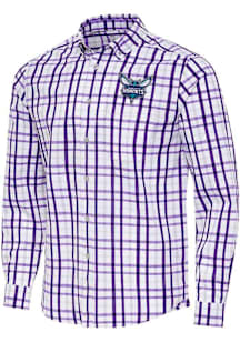 Antigua Charlotte Hornets Mens Purple Tending Long Sleeve Dress Shirt
