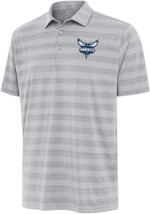 Antigua Charlotte Hornets Mens Grey Tunnel Short Sleeve Polo