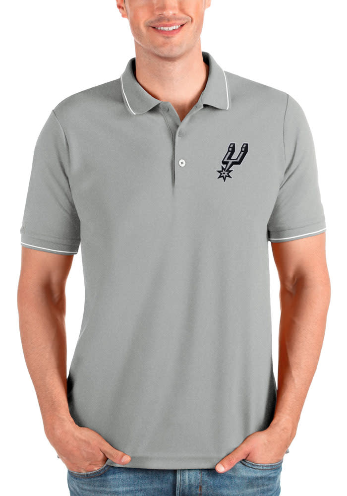 Antigua San Antonio Spurs Mens Grey Affluent Short Sleeve Polo