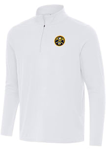Antigua Denver Nuggets Mens White Intent Long Sleeve Qtr Zip Pullover
