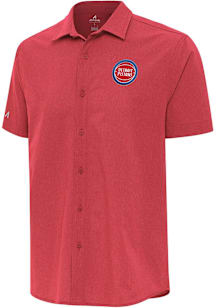 Antigua Detroit Pistons Mens Red Activate Short Sleeve Dress Shirt