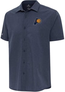 Antigua Indiana Pacers Mens Navy Blue Activate Short Sleeve Dress Shirt