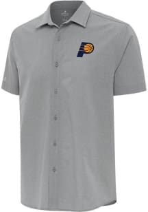 Antigua Indiana Pacers Mens Grey Activate Short Sleeve Dress Shirt