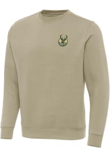 Antigua Milwaukee Bucks Mens Khaki Victory Long Sleeve Crew Sweatshirt
