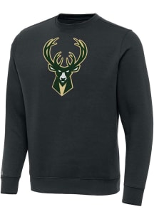Antigua Milwaukee Bucks Mens Charcoal Full Front Victory Long Sleeve Crew Sweatshirt