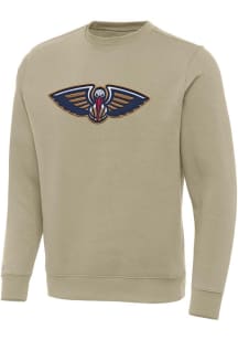 Antigua New Orleans Pelicans Mens Khaki Full Front Victory Long Sleeve Crew Sweatshirt