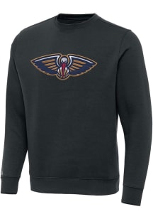 Antigua New Orleans Pelicans Mens Charcoal Full Front Victory Long Sleeve Crew Sweatshirt