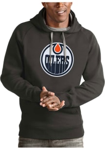 Antigua Edmonton Oilers Mens Charcoal Victory Long Sleeve Hoodie