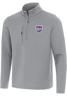 Antigua Sacramento Kings Mens Grey Insider Long Sleeve Qtr Zip Pullover