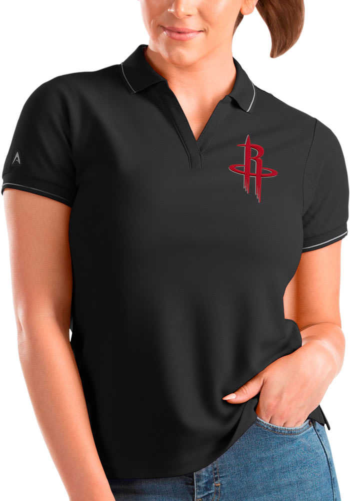 Antigua Houston Rockets Womens Black Affluent Short Sleeve Polo Shirt