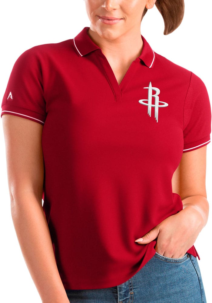 Antigua Houston Rockets Womens Red Affluent Short Sleeve Polo Shirt
