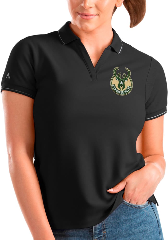 Antigua Milwaukee Bucks Womens Black Affluent Short Sleeve Polo Shirt