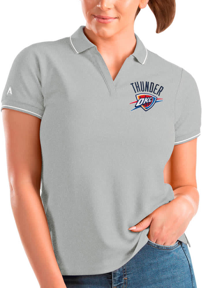 Antigua Oklahoma City Thunder Womens Grey Affluent Short Sleeve Polo Shirt