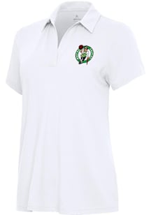 Antigua Boston Celtics Womens White Era Short Sleeve Polo Shirt