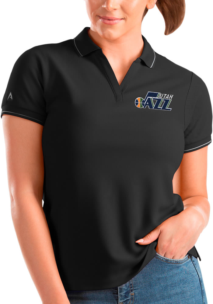 Antigua Utah Jazz Womens Black Affluent Short Sleeve Polo Shirt