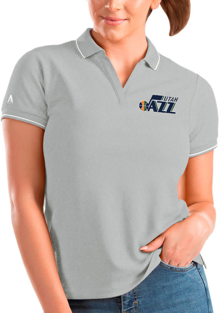 Antigua Utah Jazz Womens Grey Affluent Short Sleeve Polo Shirt